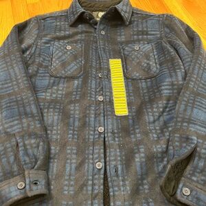 Blue and Gray Plaid sherpa Button-Up Shirt/jacket